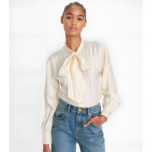 Tory Burch Silk Bow Long Sleeve Blouse French Cream Size 4